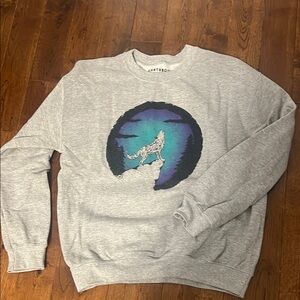 Gray Unisex crew Sweater with Wolf Design